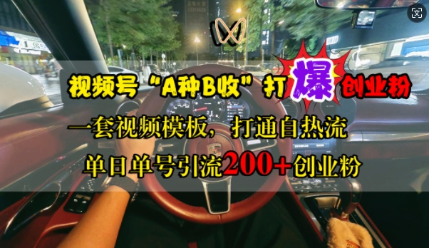 视频号“A种B收”打爆创业粉，一套视频模板打通自热流，单日单号引流200+创业粉-染尘轻创社