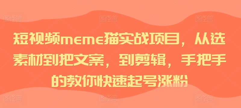 短视频meme猫实战项目，从选素材到把文案，到剪辑，手把手的教你快速起号涨粉-染尘轻创社