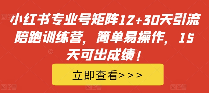 小红书专业号矩阵12+30天引流陪跑训练营，简单易操作，15天可出成绩!-染尘轻创社