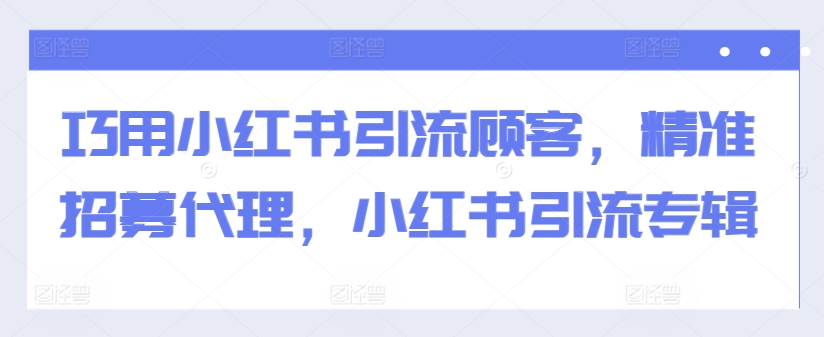 巧用小红书引流顾客，精准招募代理，小红书引流专辑-染尘轻创社