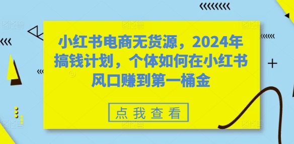 小红书电商无货源，2024年搞钱计划，个体如何在小红书风口赚到第一桶金-染尘轻创社