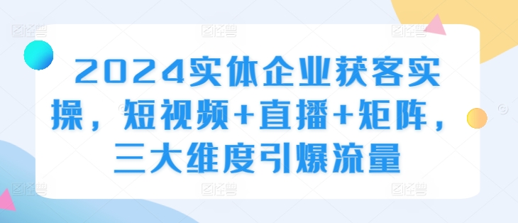 2024实体企业获客实操，短视频+直播+矩阵，三大维度引爆流量-染尘轻创社